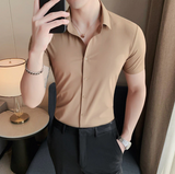 Men High Elasticity High Quality  Sexy Short Sleeve Slim Shirt