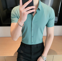 Men High Elasticity High Quality  Sexy Short Sleeve Slim Shirt