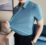 Men High Elasticity High Quality  Sexy Short Sleeve Slim Shirt