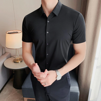 Men High Elasticity High Quality  Sexy Short Sleeve Slim Shirt