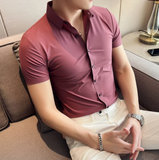 Men High Elasticity High Quality  Sexy Short Sleeve Slim Shirt