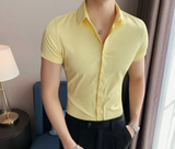 Men High Elasticity High Quality  Sexy Short Sleeve Slim Shirt