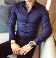 Men High Quality High Elasticity Seamless Shirts Long Sleeve Slim  Luxury Shirt