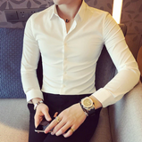 Men High Quality High Elasticity Seamless Shirts Long Sleeve Slim  Luxury Shirt