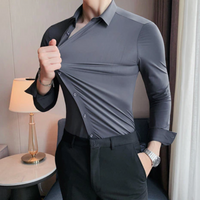 Men High Quality High Elasticity Seamless Shirts Long Sleeve Slim  Luxury Shirt