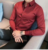 Men High Quality High Elasticity Seamless Shirts Long Sleeve Slim  Luxury Shirt