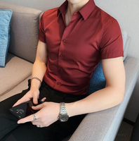 Men High Elasticity High Quality  Sexy Short Sleeve Slim Shirt