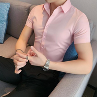 Men High Elasticity High Quality  Sexy Short Sleeve Slim Shirt