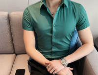 Men High Elasticity High Quality  Sexy Short Sleeve Slim Shirt