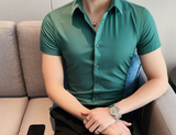 Men High Elasticity High Quality  Sexy Short Sleeve Slim Shirt