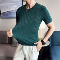 Casual Short Sleeve T-shirt/Male Slim Fit Plaid  Knit