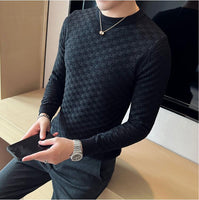 High Quality Knitting Sweater Male Slim Fit Plaid Pullover For Men