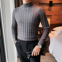 Winter Fashion Simple Slim Sweater Men Clothing High Collar  Pullovers