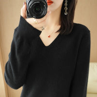 Women V Neck Long Sleeved Pullover Sweater