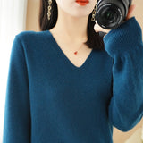 Women V Neck Long Sleeved Pullover Sweater