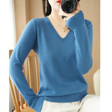 Women V Neck Long Sleeved Pullover Sweater