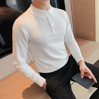 British Long-Sleeved Knitted Casual POLO Shirts Contrast Color