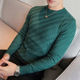 High Quality Knitting Sweater Male Slim Fit Plaid Pullover For Men