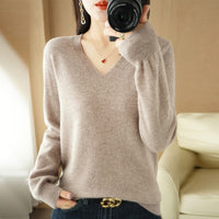 Women V Neck Long Sleeved Pullover Sweater