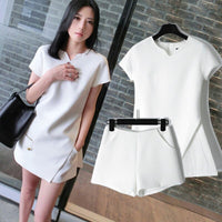 White Black Suit Split Shirt and Shorts Summer Casual Ladies