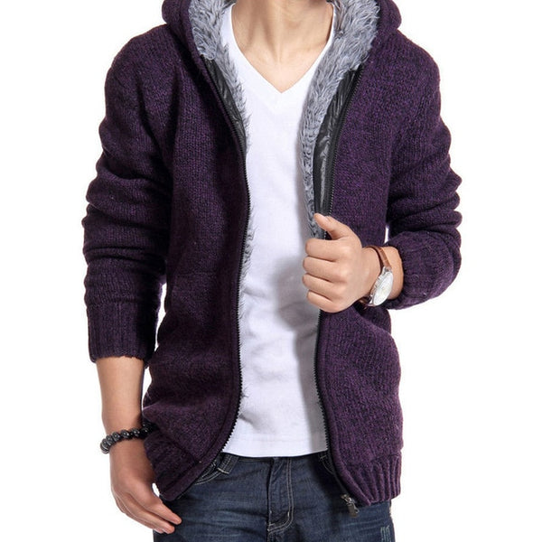 Men's Zipper  Fleece Hooded knitted Sweater - Namata Newyork