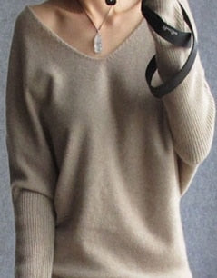 Women  sweaters  sexy v-neck loose 100% wool batwing sleeve plus size - Namata Newyork