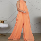 Women Chiffon Halter Backless Jumpsuits Loose Style Long Overalls Elegant Party Club Jumpsuit - Namata Newyork