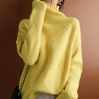 Women Cashmere sweater turtleneck pullover 100% pure wool loose large size - Namata Newyork