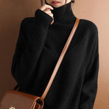 Women Cashmere sweater turtleneck pullover 100% pure wool loose large size - Namata Newyork