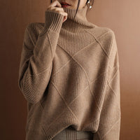 Women Cashmere sweater turtleneck pullover 100% pure wool loose large size - Namata Newyork