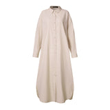 Plus Size Lapel Women  Sundress Elegant Long Shirt Dress - Namata Newyork