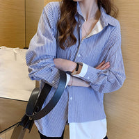 Women Striped Blouse Office Lady Shirt