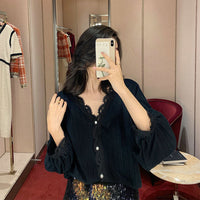 Women V-Neck Button Up Chic Shirt