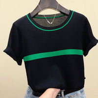 Thin Knitted T Shirt Women Short Sleeve Summer Tops