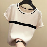 Thin Knitted T Shirt Women Short Sleeve Summer Tops