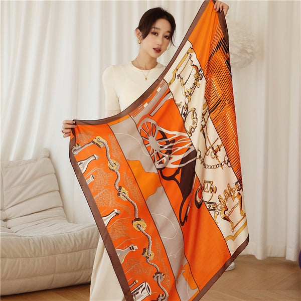 Luxury Silk Square Scarf Print Shawls