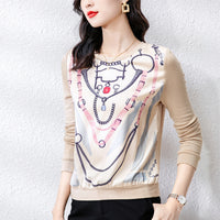 Satin Shirts Women Print Pullover Blouses