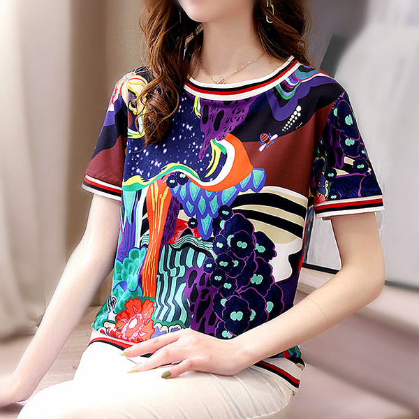 Nice Floral Vintage Floral Print Short Sleeve Casual Cute Ladies Tops