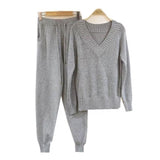 Sweater Knitted Suit Two Piece Set Women Tracksuits Winter Warm Women V-neck Swester