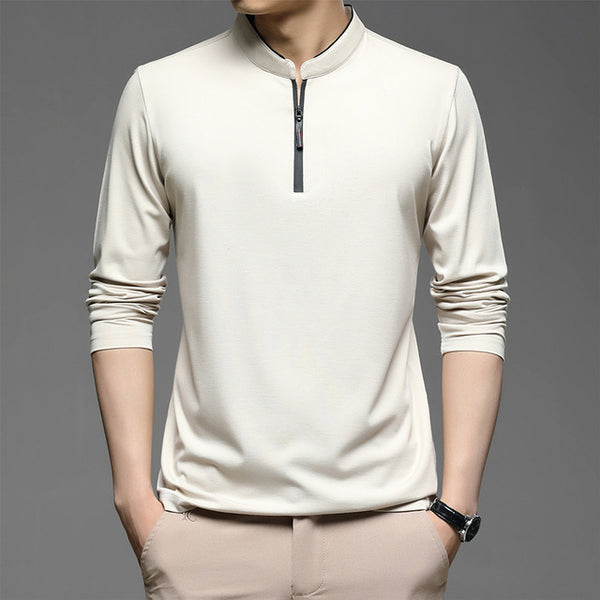 Zipper Polo Shirts Men Cotton Solid Color Full Sleeve Tee shirt