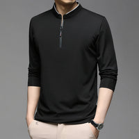 Zipper Polo Shirts Men Cotton Solid Color Full Sleeve Tee shirt