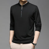 Zipper Polo Shirts Men Cotton Solid Color Full Sleeve Tee shirt