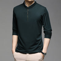 Zipper Polo Shirts Men Cotton Solid Color Full Sleeve Tee shirt