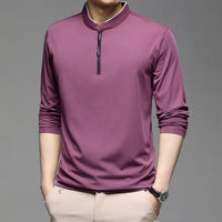 Zipper Polo Shirts Men Cotton Solid Color Full Sleeve Tee shirt