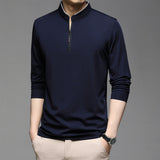 Zipper Polo Shirts Men Cotton Solid Color Full Sleeve Tee shirt