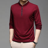 Zipper Polo Shirts Men Cotton Solid Color Full Sleeve Tee shirt